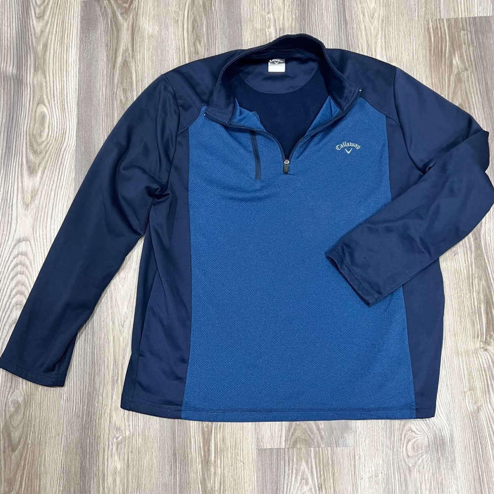 Callaway Mens XL Quarter Zip Golf Pullover Navy Blue Textured Performance Fleece